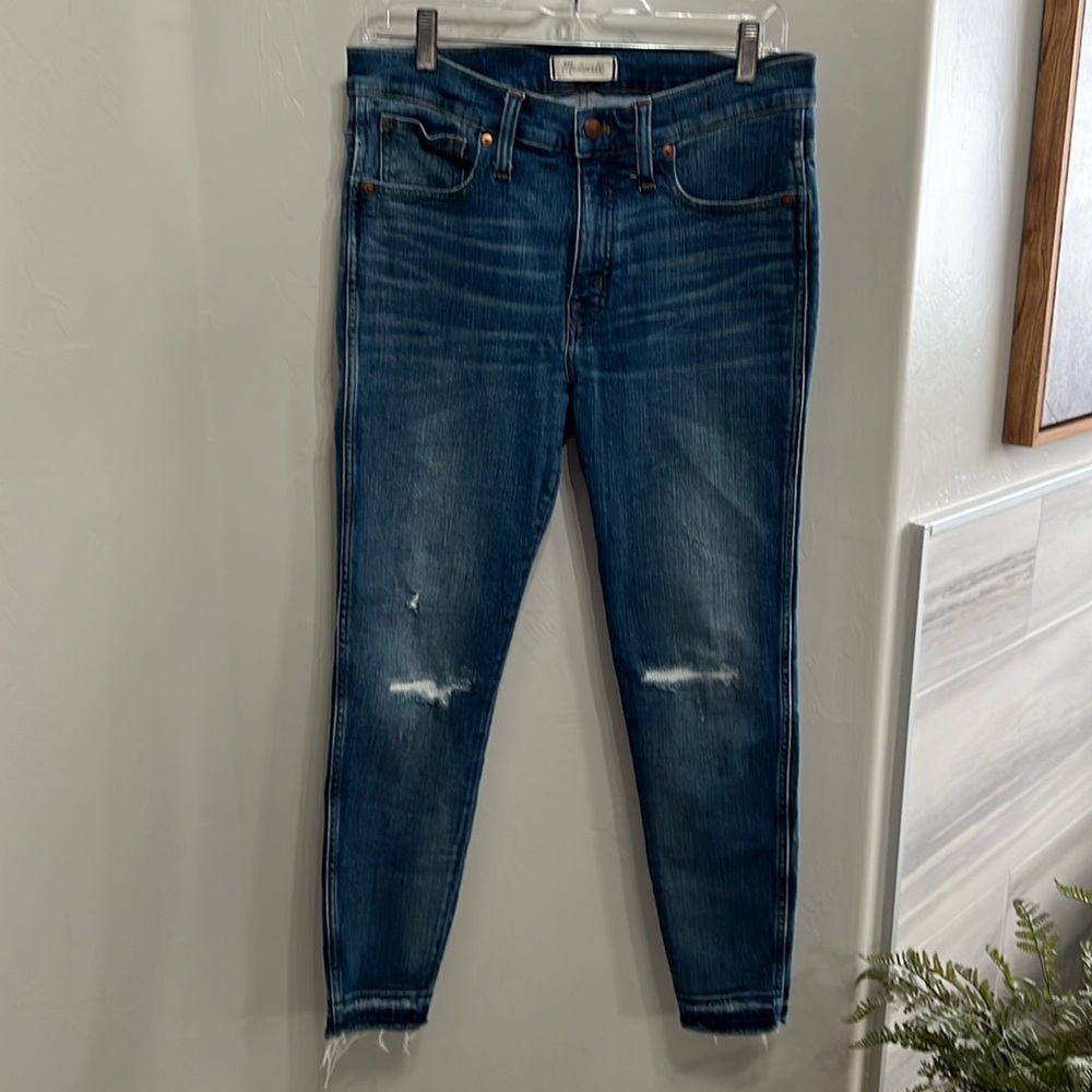 Madewell 9" High Rise Skinny Jeans Womens 30P Blue Medium Wash Distressed Denim